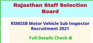 RSMSSB Motor Vehicle SI Online Form 2021