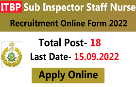 ITBP Sub Inspector Staff Nurse Online Form 2022