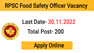 RPSC Food Safety Officer FSO Online Form 2022