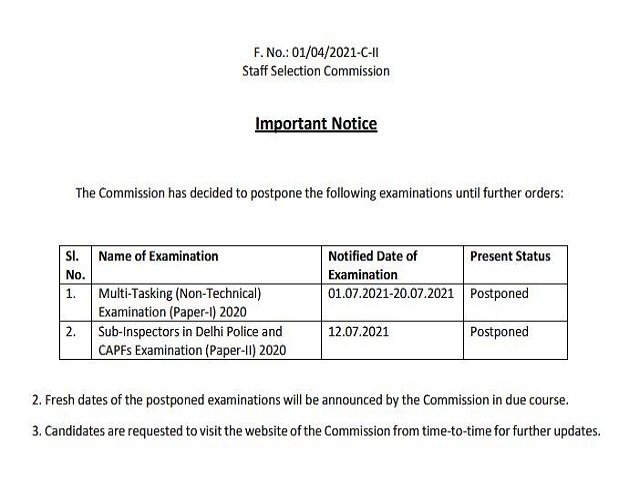 SSC MTS 2020 Paper I Exam Postponed