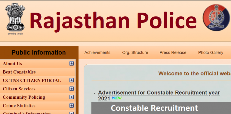 Rajasthan Police Constable Online Form 2021