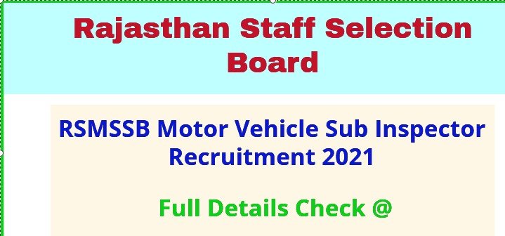 RSMSSB Motor Vehicle SI Online Form 2021