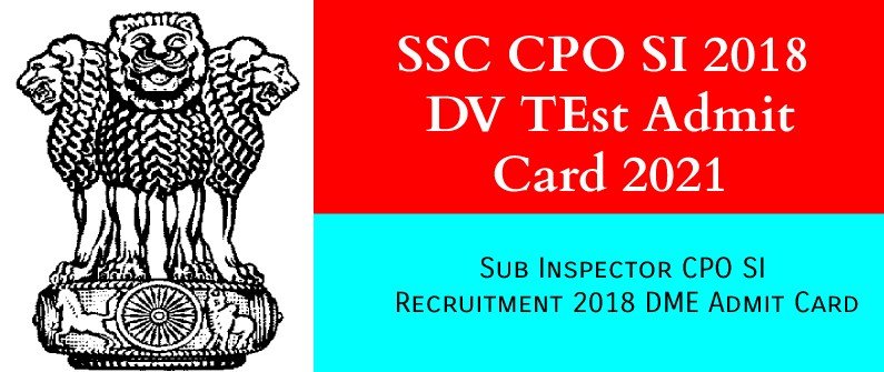 SSC CPO SI 2019 DV Test Admit Card