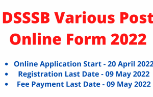 DSSSB Various Post Online Form 2022
