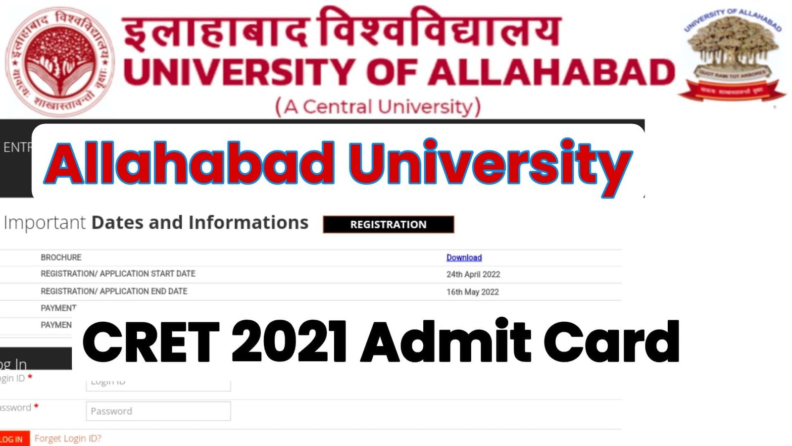 Allahabad University CRET 2021 Admit Card