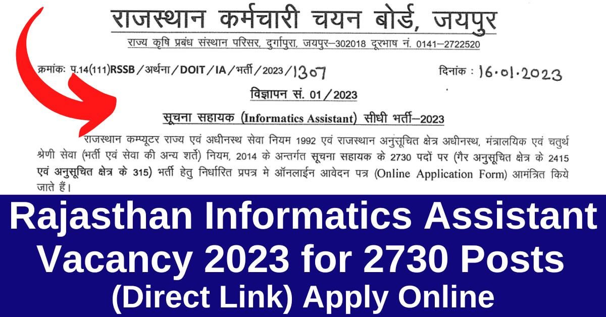 RSMSSB Informatic Assistant Online Form 2023