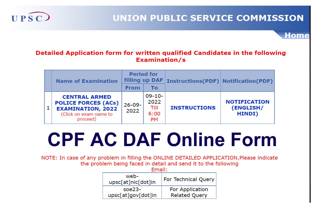 UPSC CPF AC DAF Online Form